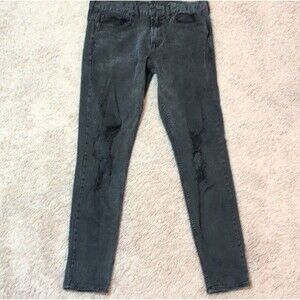 PacSun Men's Skinny Fit Black Dark Wash Denim Jeans Button 5-Pocket Logo